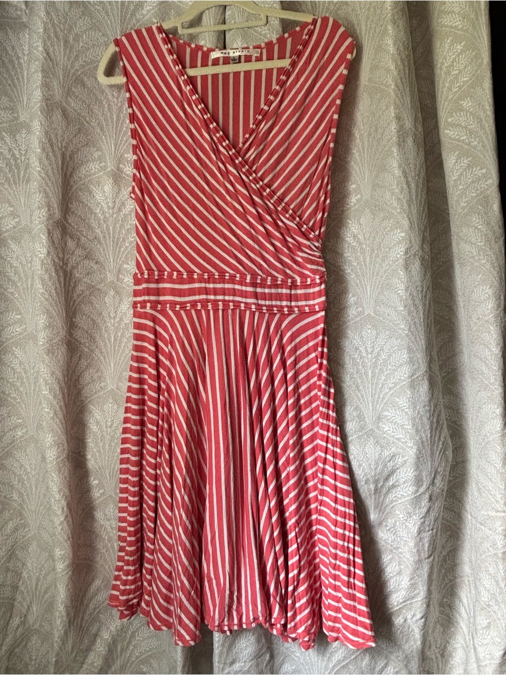 Max Studio Pink and White Striped Sleeveless Midi Dress